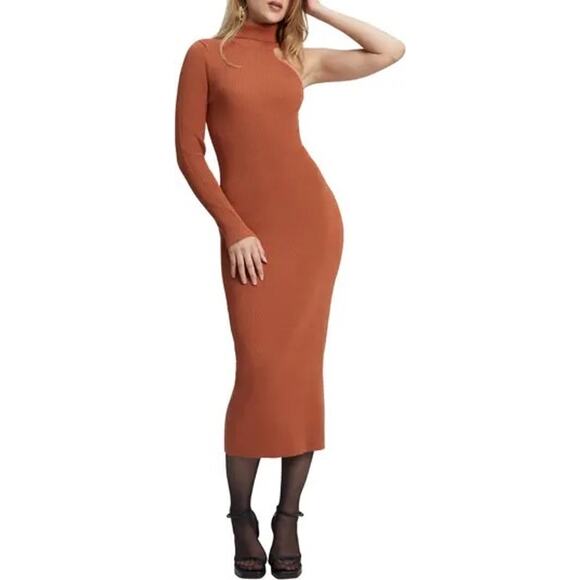 Bardot toffee Asymmetric Single Long Sleeve Midi Dress size L - Picture 1 of 9